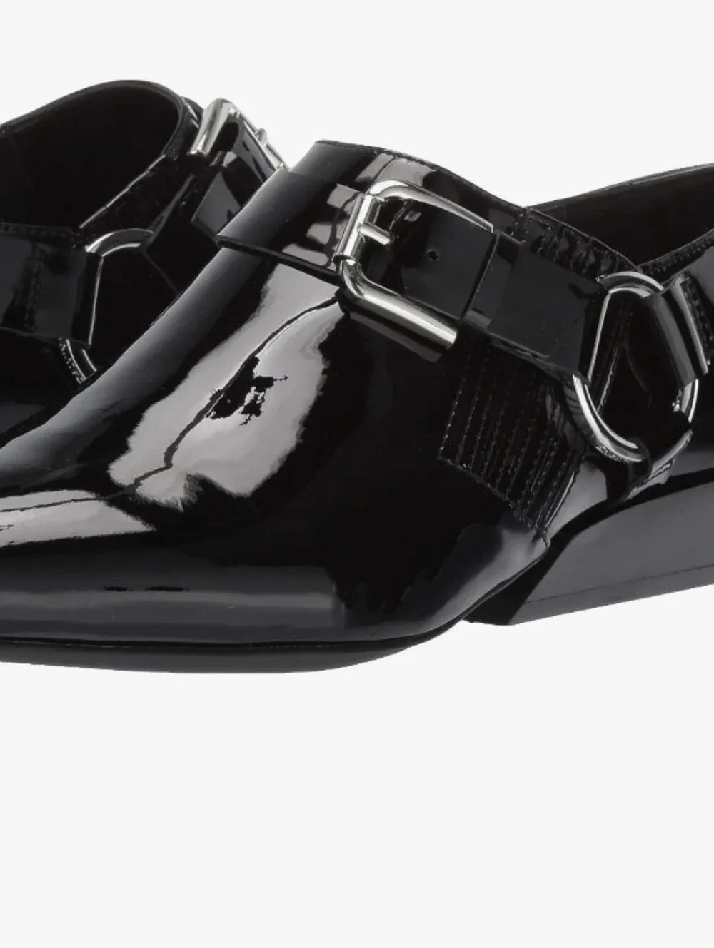 Calvin Klein Black Patent Pointed Toe Strap Shoe Shiny New W/out Box